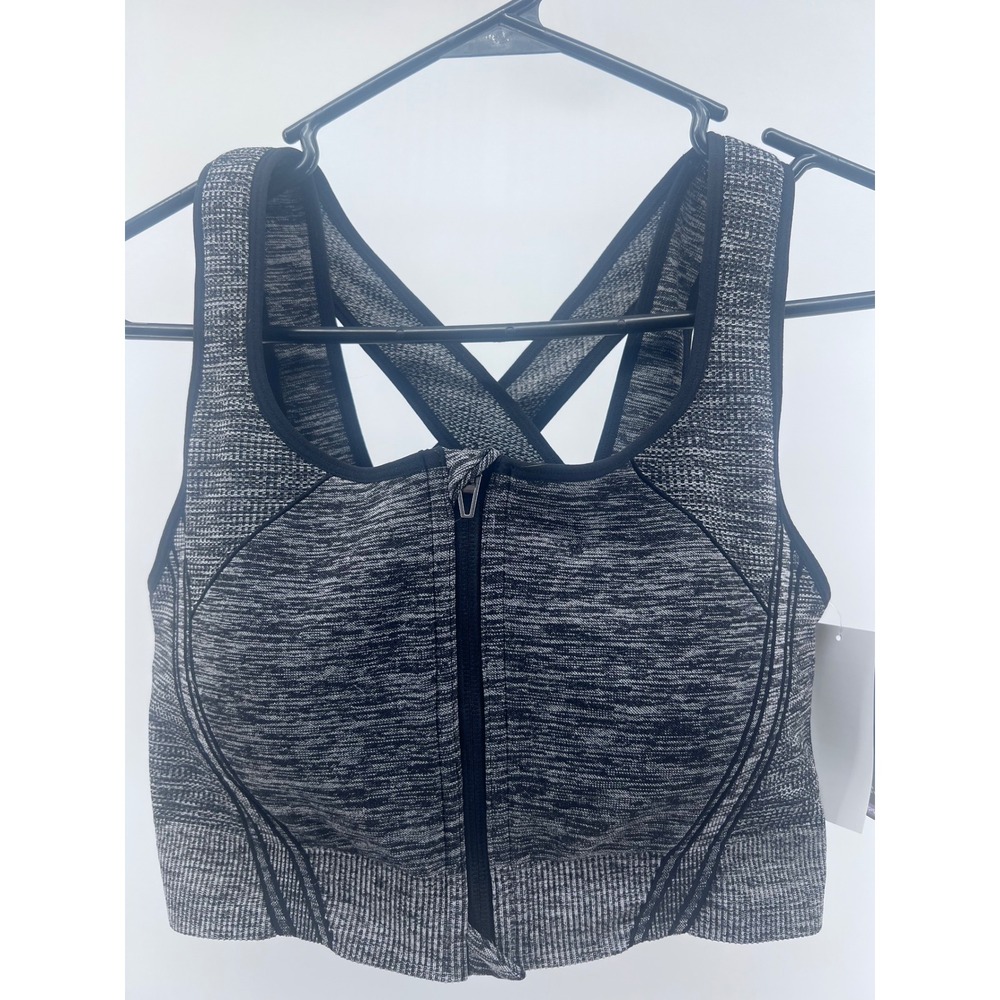 Avia Womens Zip Front Sports Bra Black Soot Space Dye Medium Support XL AV24031